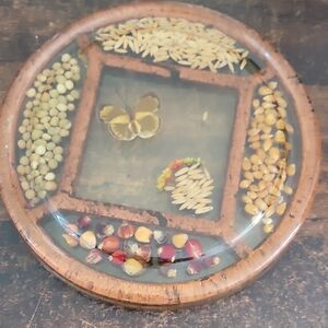 Vintage Acrylic Real Butterfly Trivet/Cheese Tray